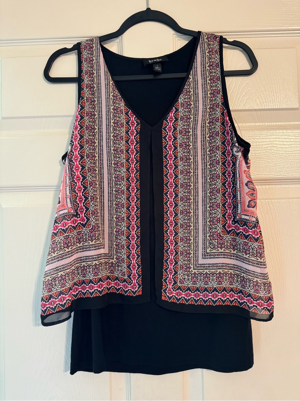 by & by Black Tank with Pink and Cream Printed Overlay
